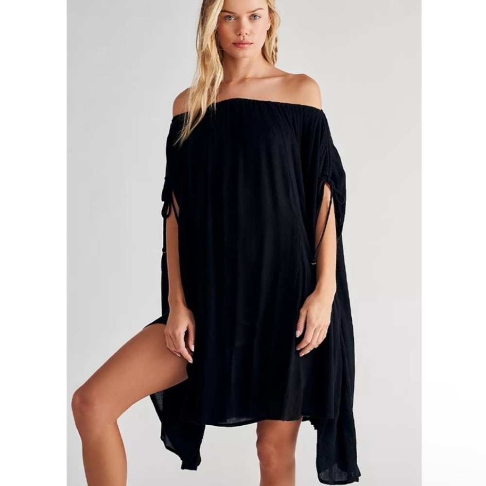 Free People Small NEW Celeste Convertible Dress Drapey Drawstring Black Beach